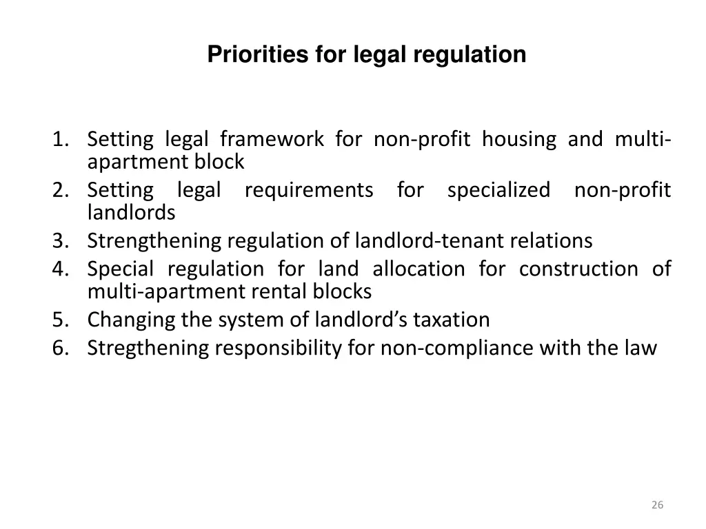 priorities for legal regulation