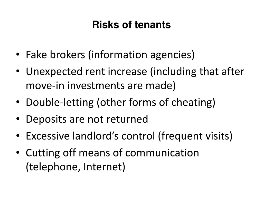 risks of tenants