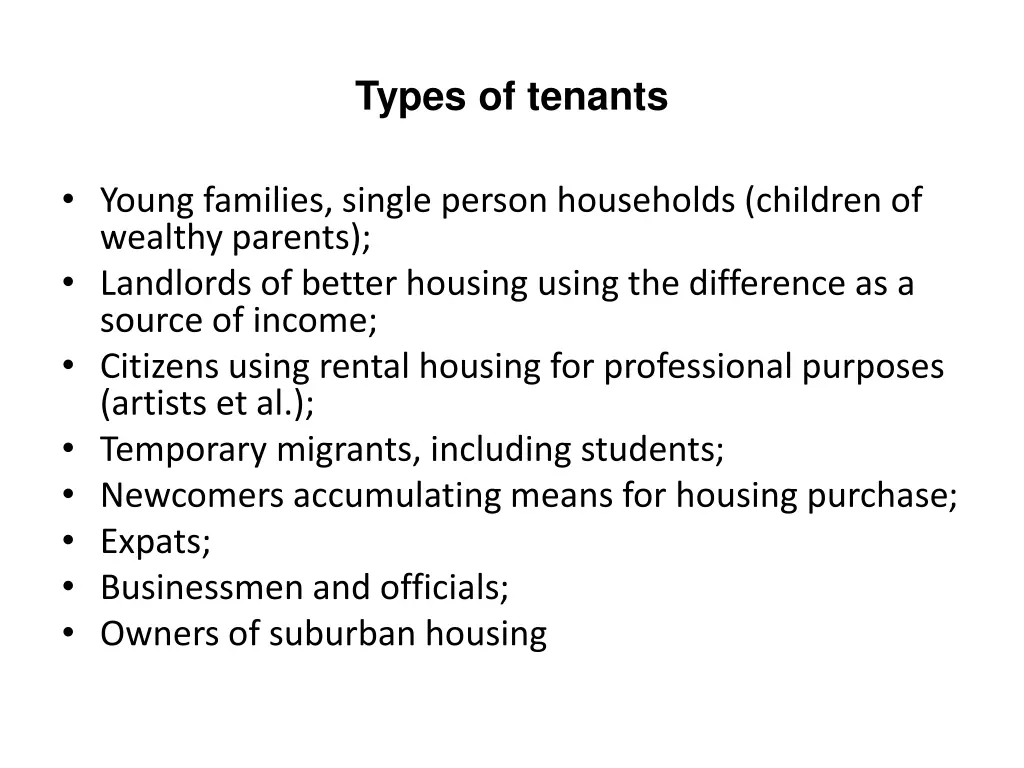 types of tenants