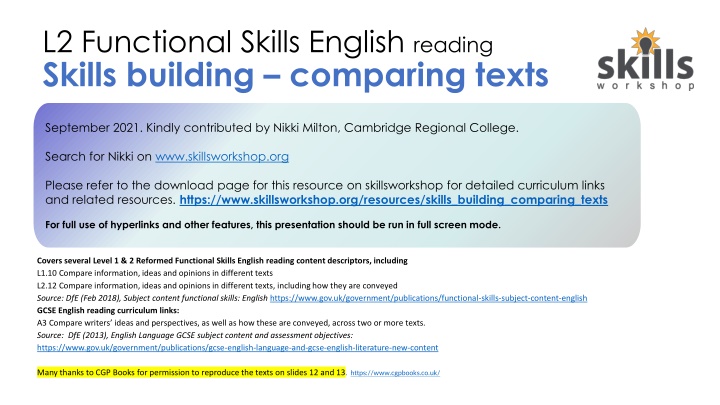 l2 functional skills english reading skills