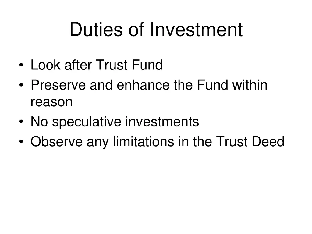 duties of investment