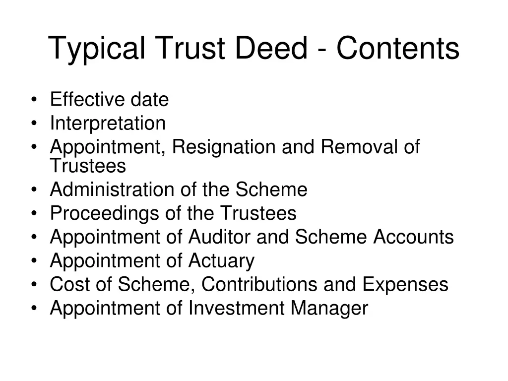 typical trust deed contents