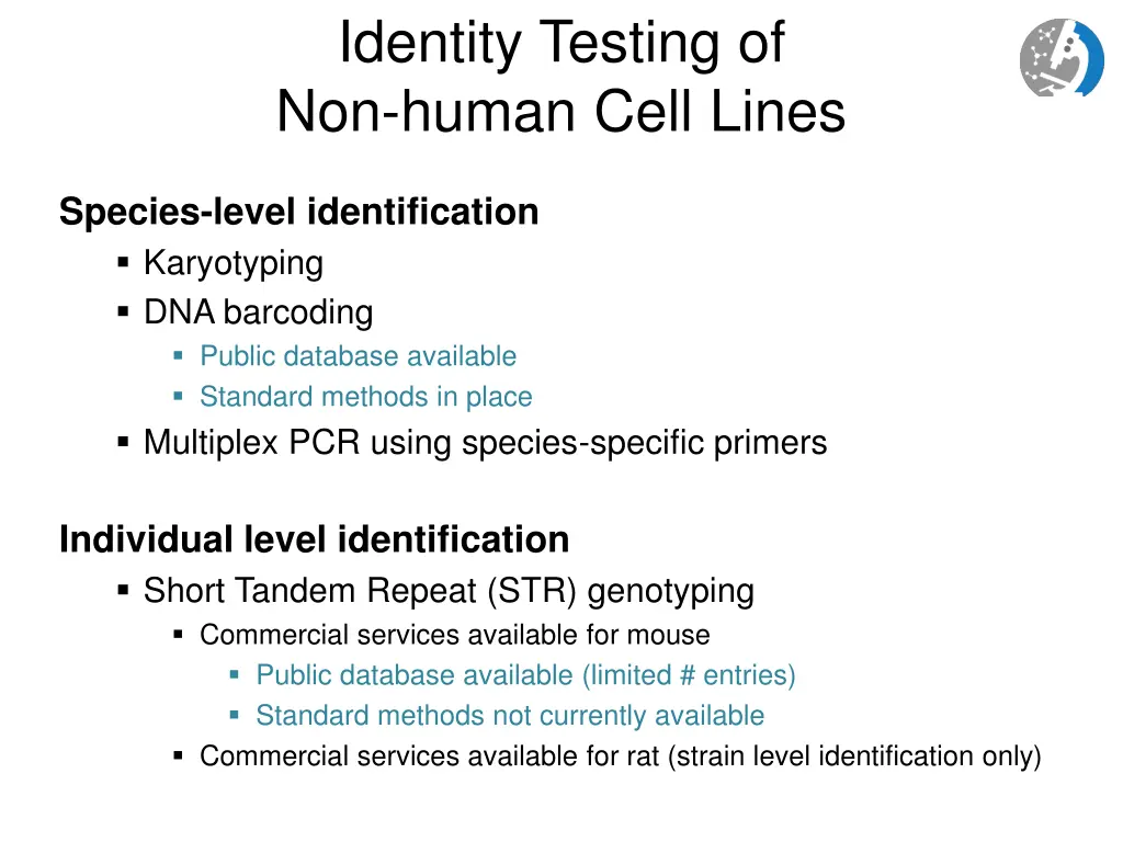 identity testing of non human cell lines