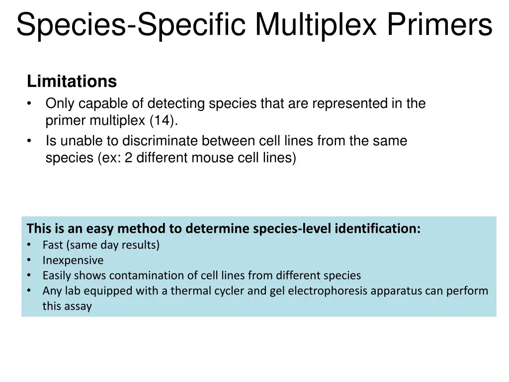 species specific multiplex primers 1