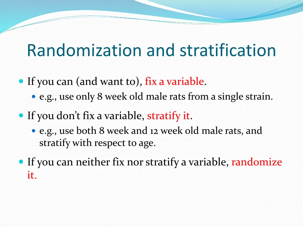 randomization and stratification