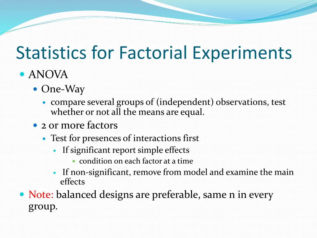 statistics for factorial experiments anova