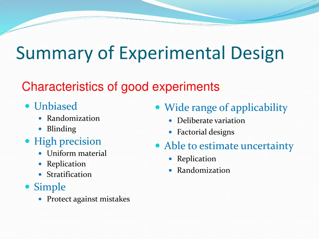 summary of experimental design