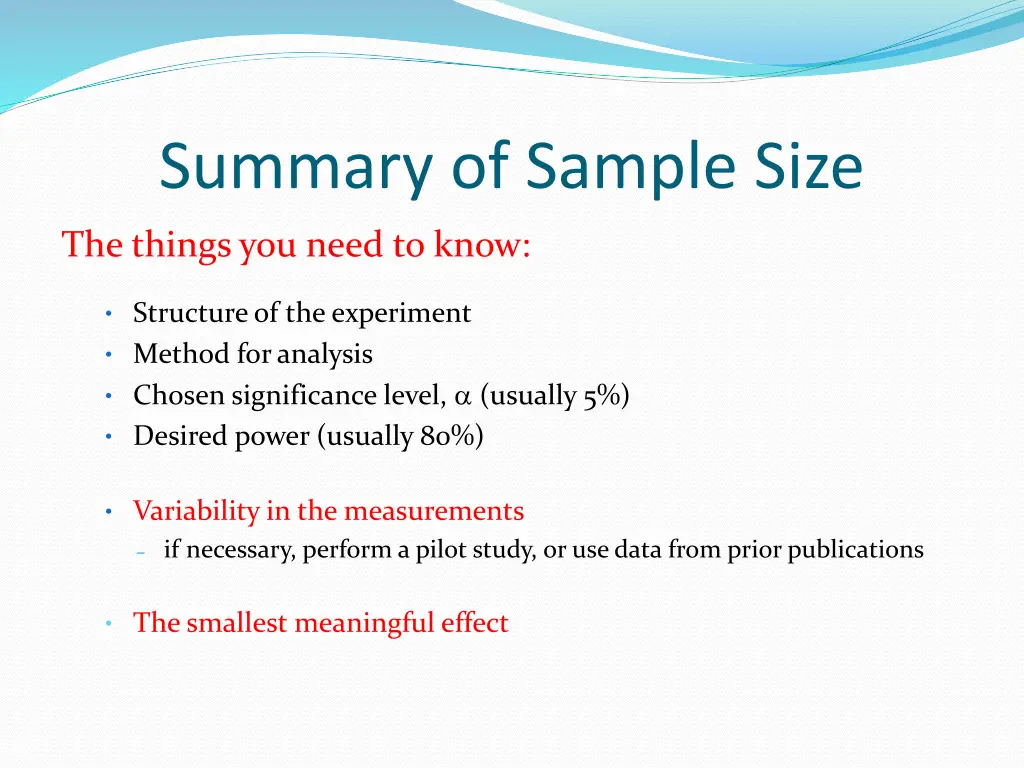 summary of sample size