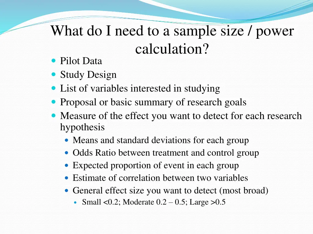 what do i need to a sample size power calculation