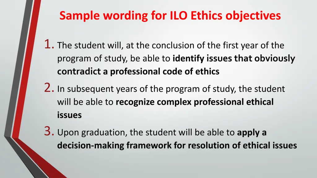 sample wording for ilo ethics objectives