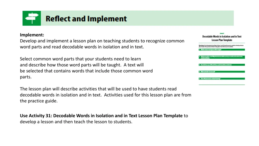 implement develop and implement a lesson plan