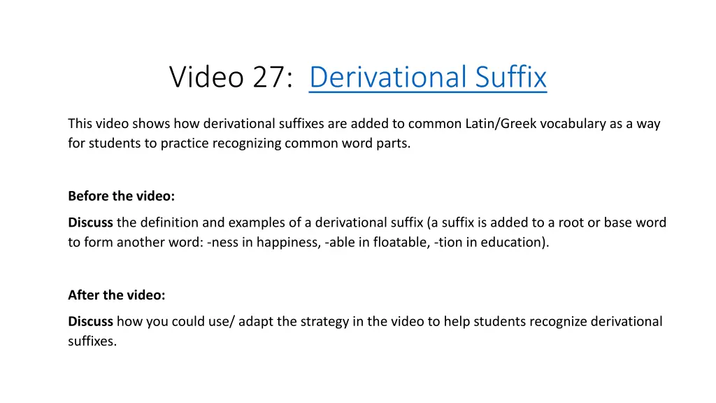 video 27 derivational suffix