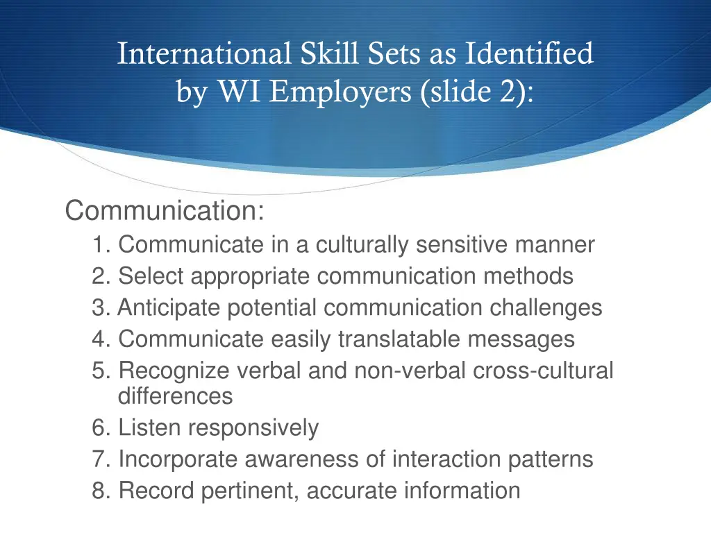 international skill sets as identified 2