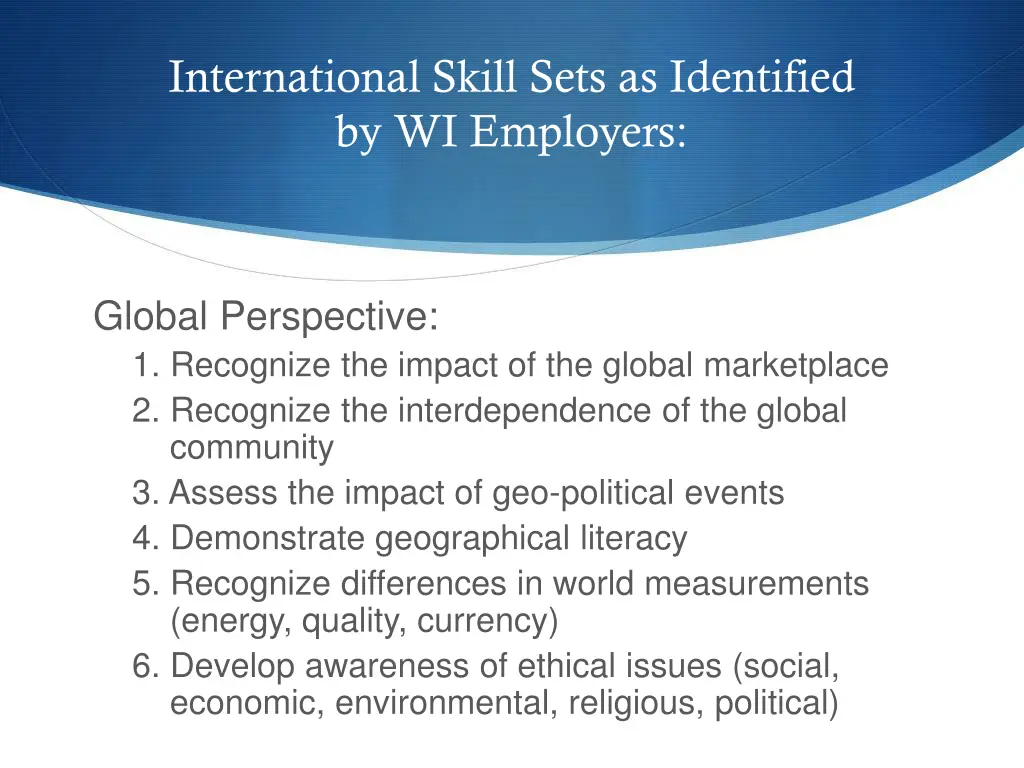 international skill sets as identified