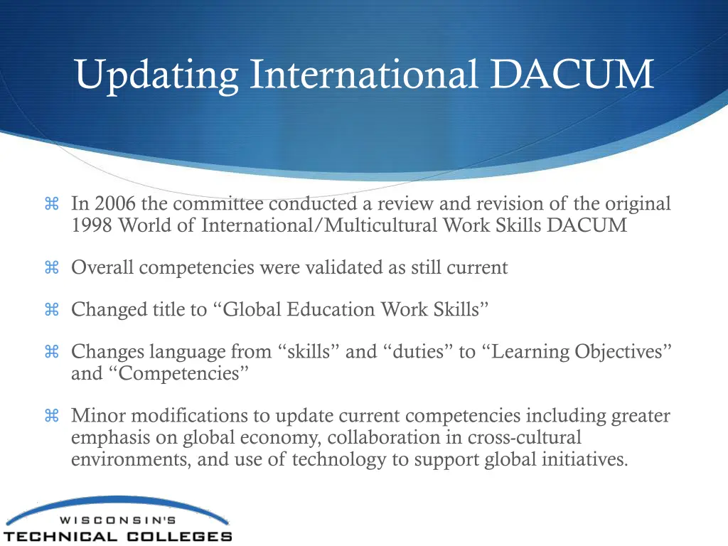 updating international dacum