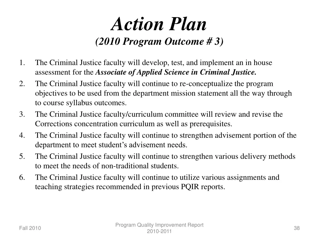 action plan 2010 program outcome 3