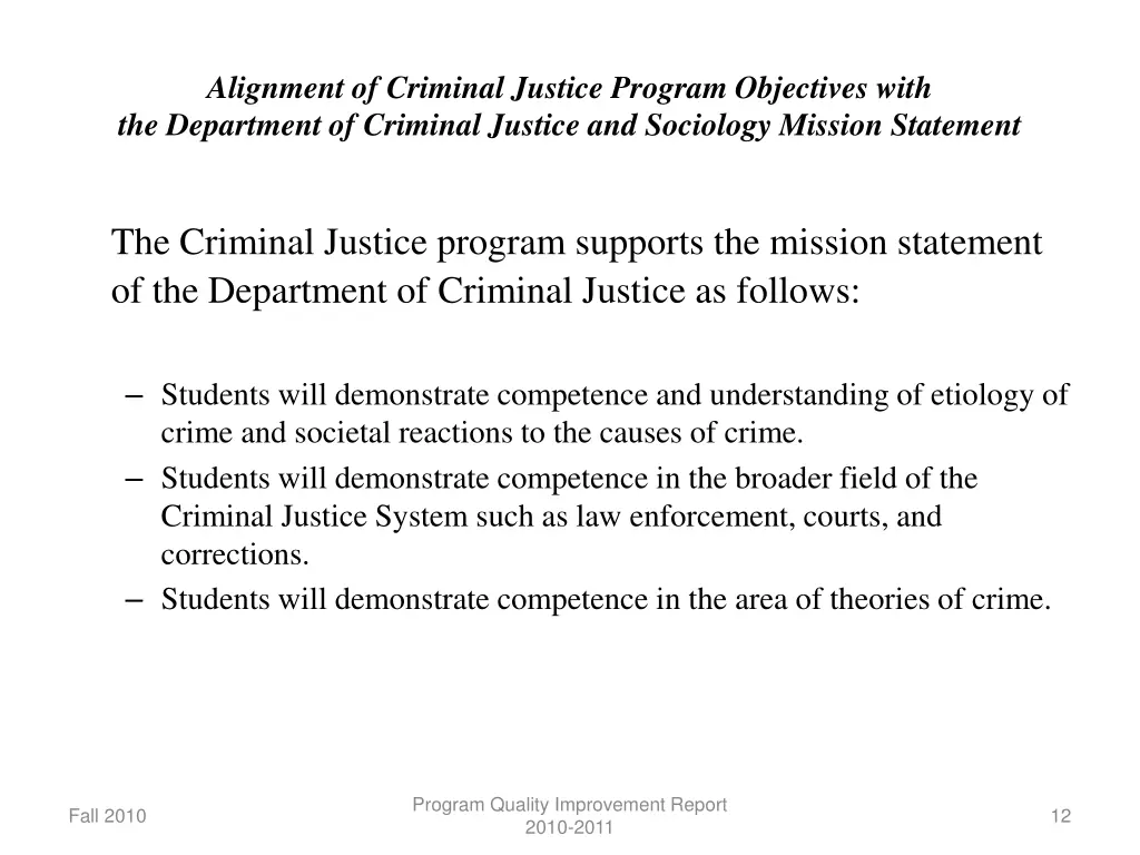 alignment of criminal justice program objectives 1