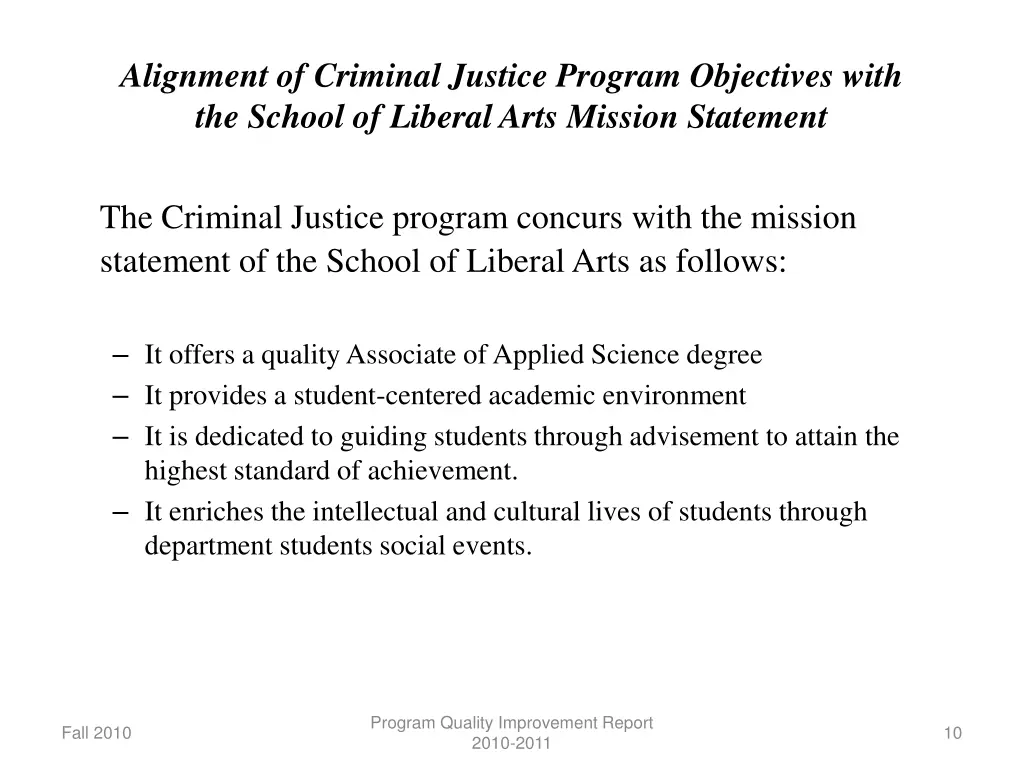 alignment of criminal justice program objectives