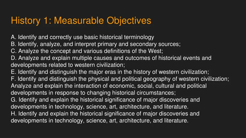 history 1 measurable objectives