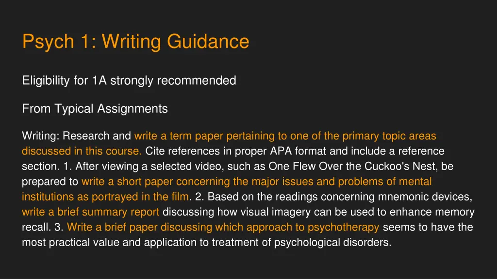 psych 1 writing guidance