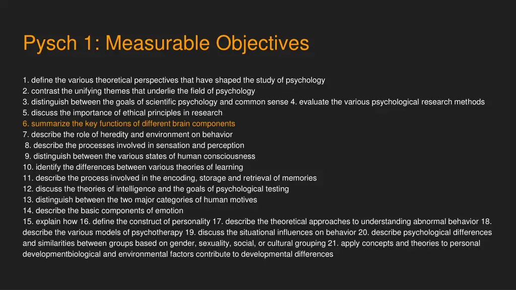 pysch 1 measurable objectives