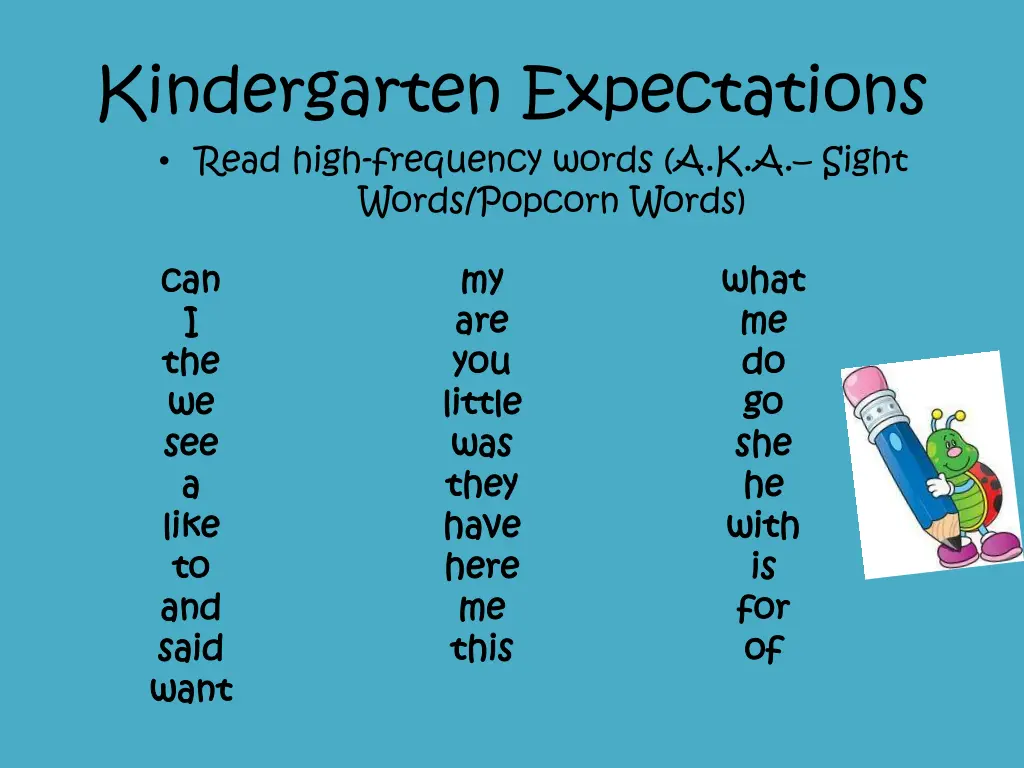 kindergarten expectations read high frequency