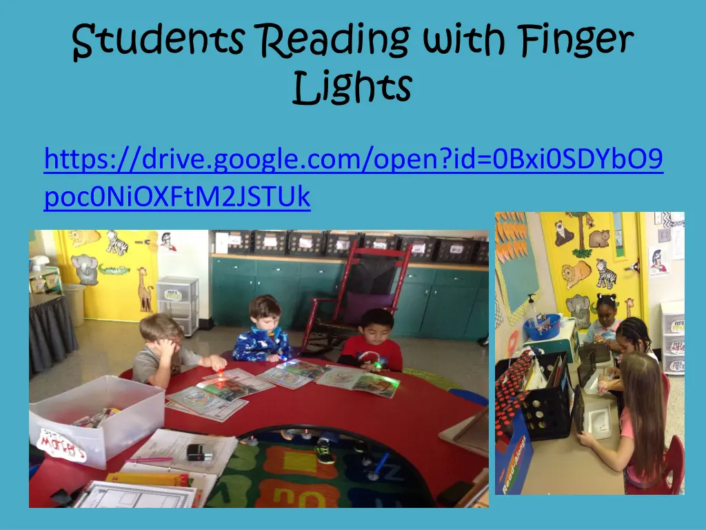 students reading with finger lights