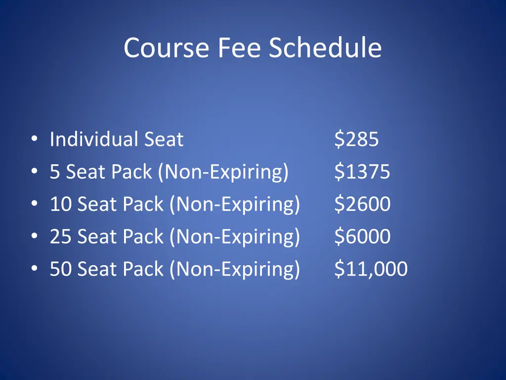 course fee schedule