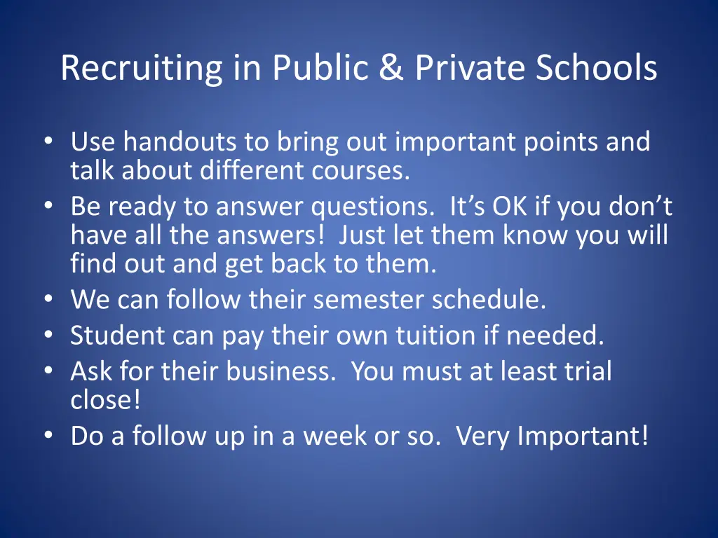 recruiting in public private schools 1