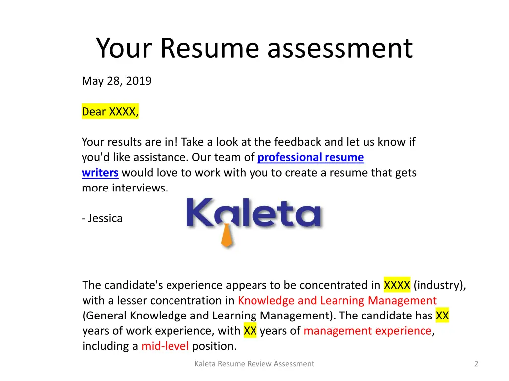 your resume assessment