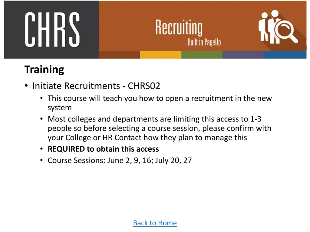 training initiate recruitments chrs02 this course