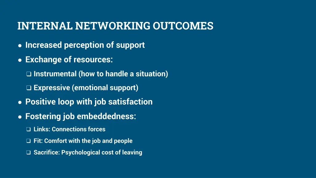 internal networking outcomes