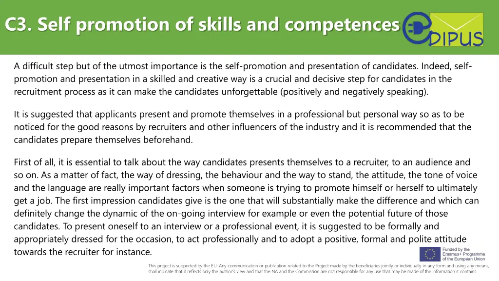 c3 self promotion of skills and competences