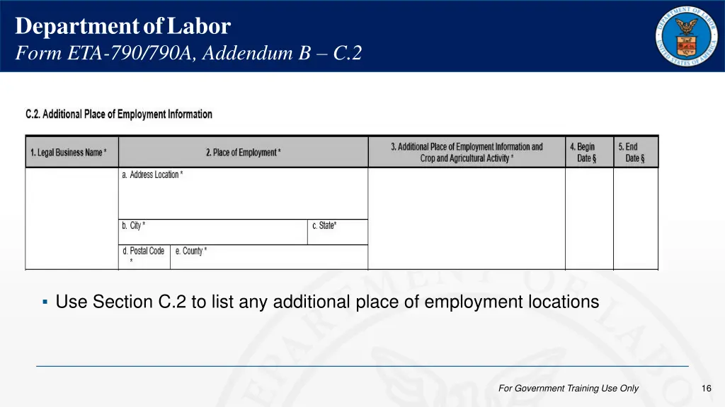 department of labor form eta 790 790a addendum 3