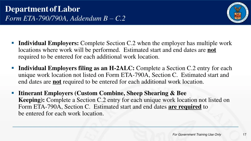 department of labor form eta 790 790a addendum 4