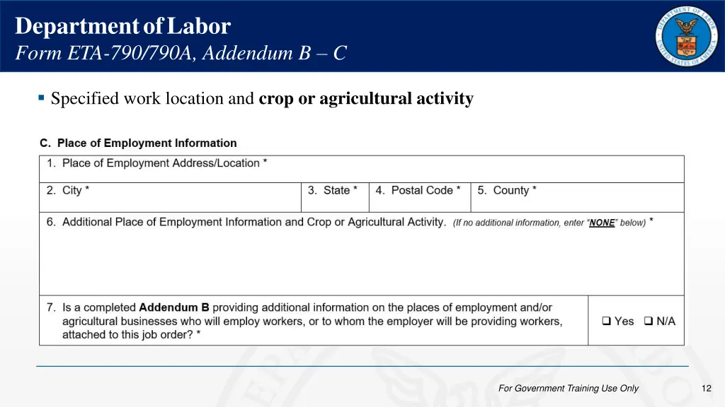 department of labor form eta 790 790a addendum b c