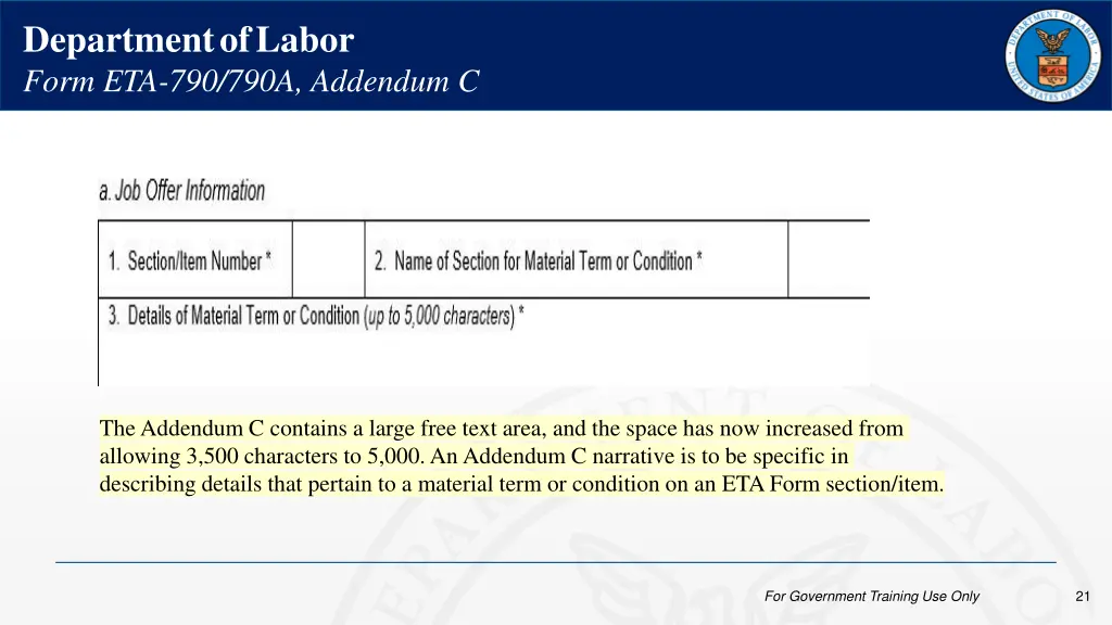 department of labor form eta 790 790a addendum c