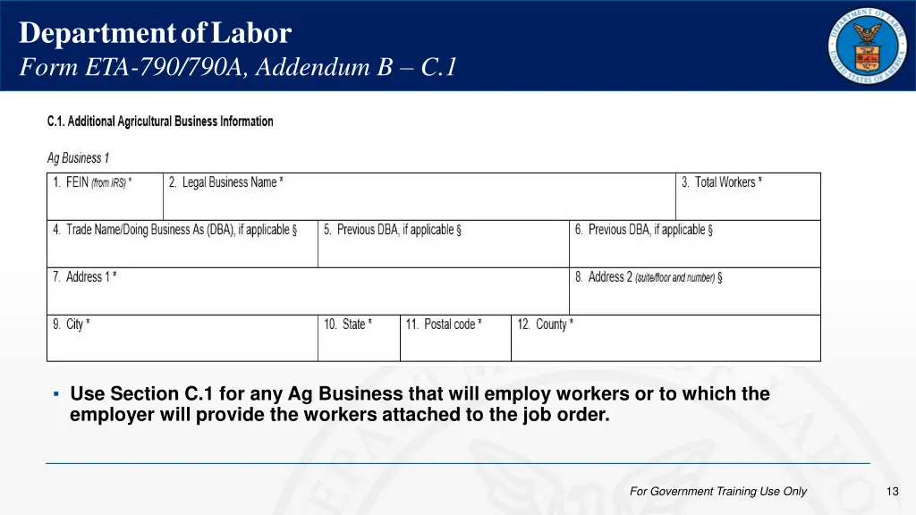 department of labor form eta 790 790a addendum