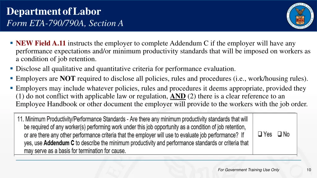 department of labor form eta 790 790a section a