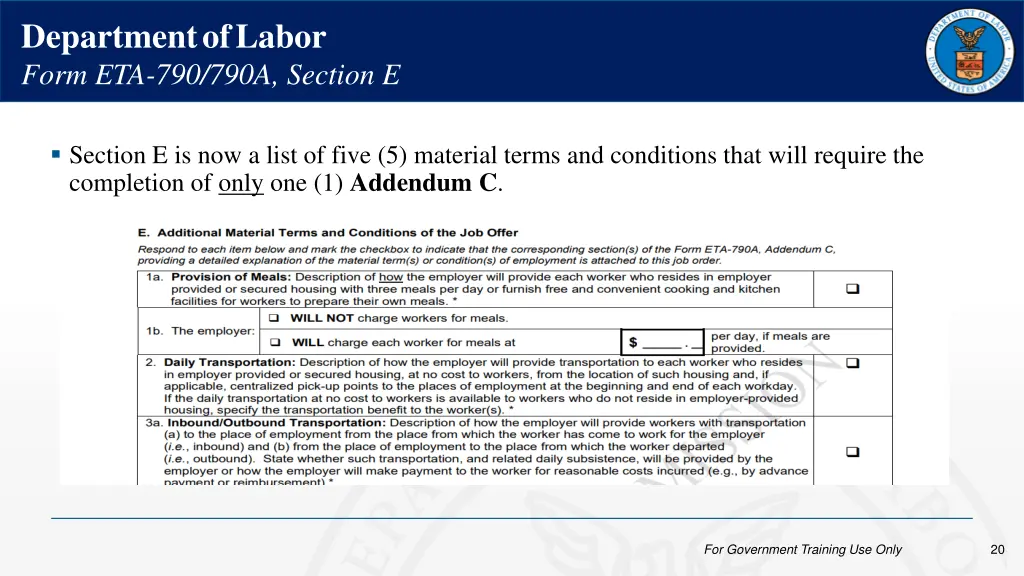 department of labor form eta 790 790a section e