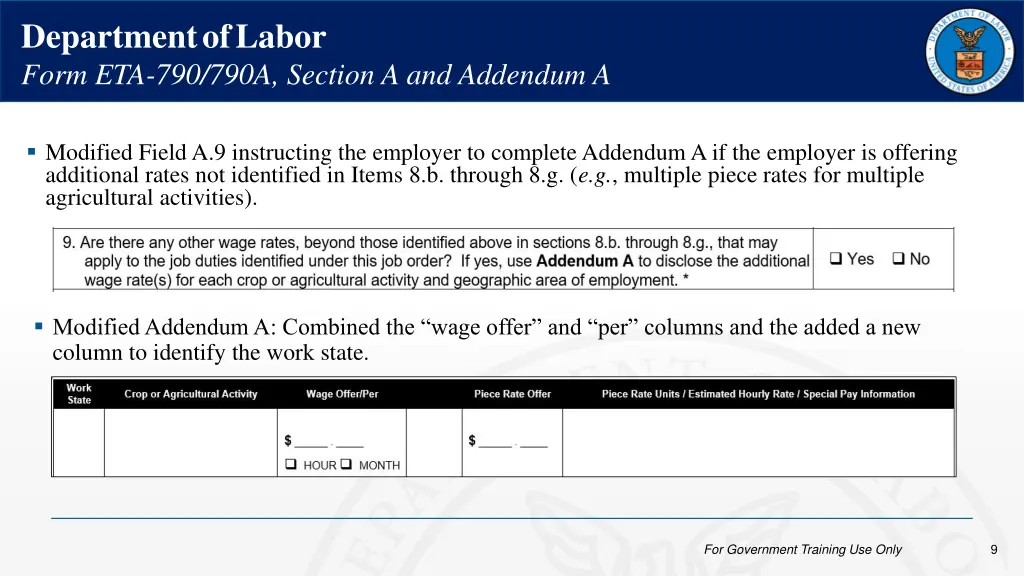 department of labor form eta 790 790a section