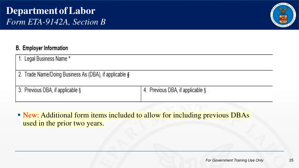 department of labor form eta 9142a section b