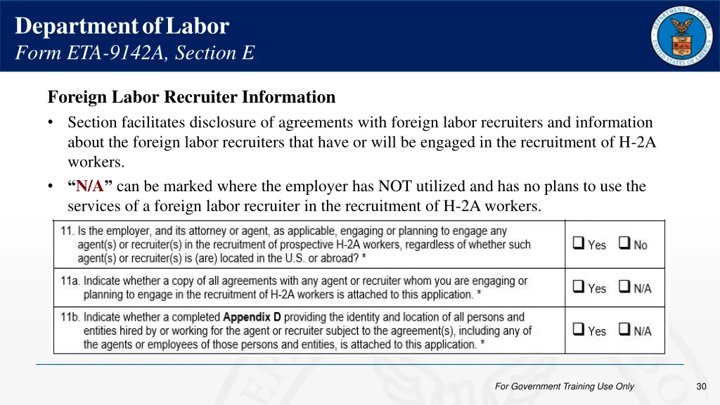 department of labor form eta 9142a section e 1