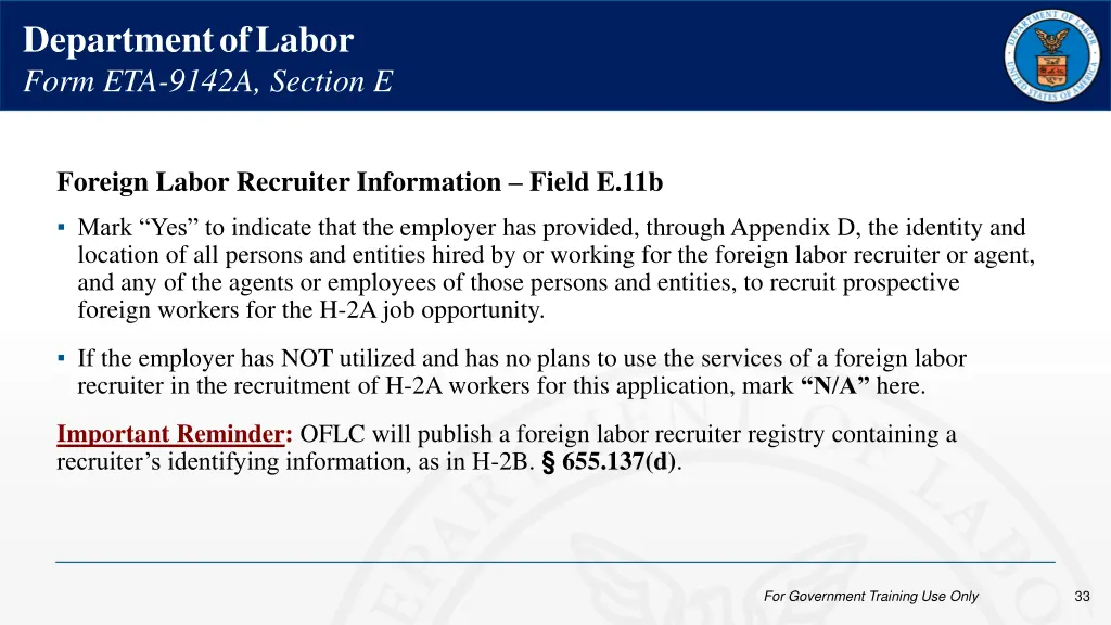 department of labor form eta 9142a section e 4