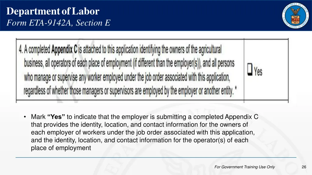 department of labor form eta 9142a section e