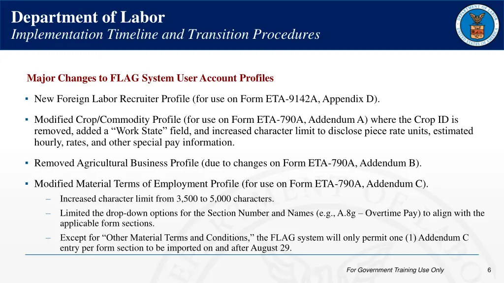 department of labor implementation timeline 2