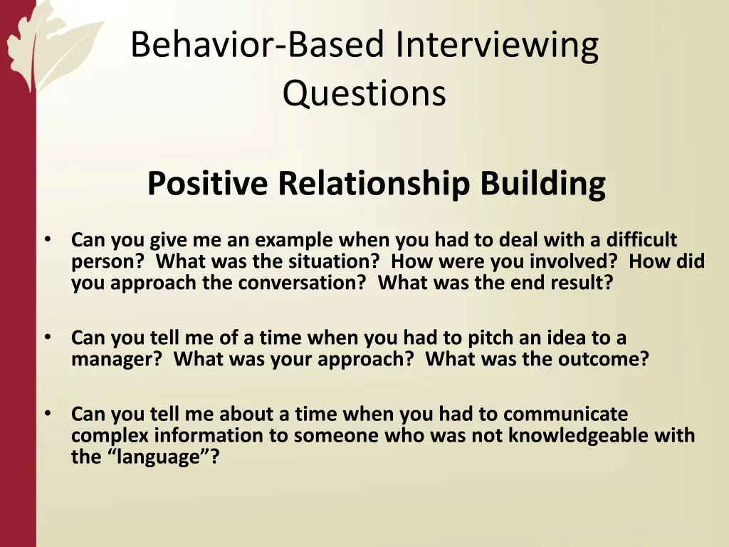 behavior based interviewing questions 1