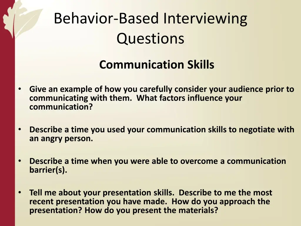 behavior based interviewing questions 5