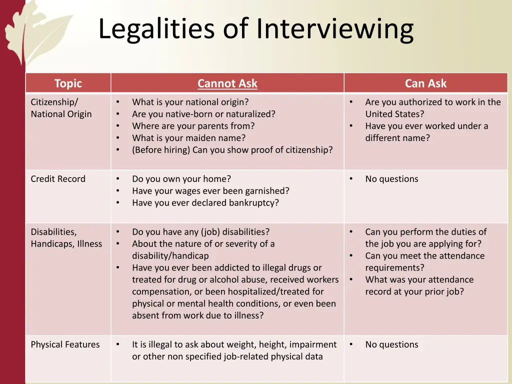 legalities of interviewing 2