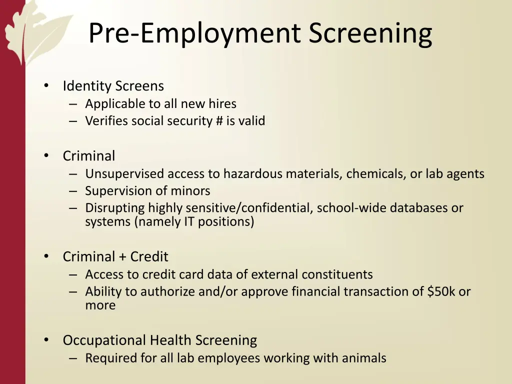 pre employment screening